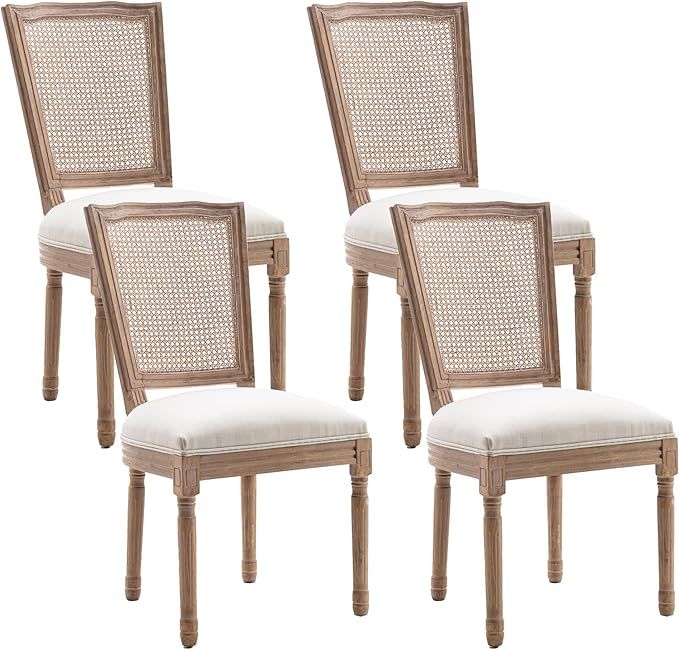 civama Dining Chairs Set of 4 French Country, Farmhouse Fabric Upholstered Chair with Rattan Squa... | Amazon (US)