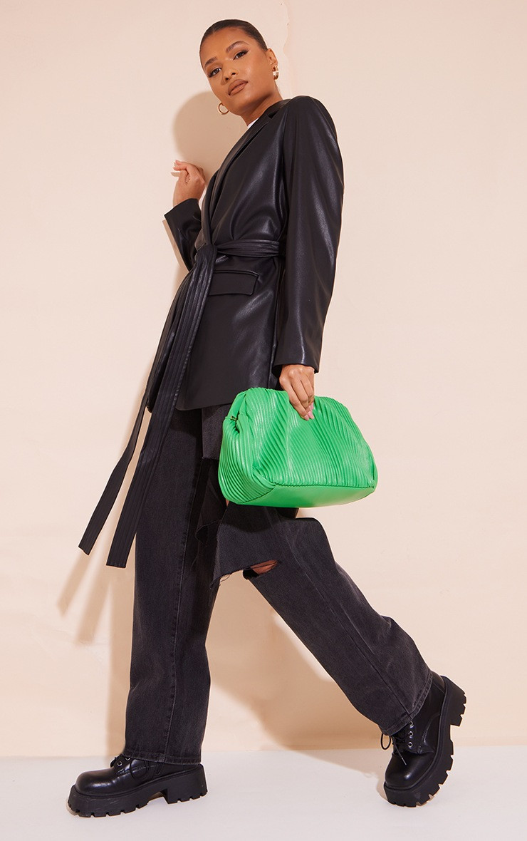 Black Faux Leather Wrap Belted Blazer | PrettyLittleThing UK