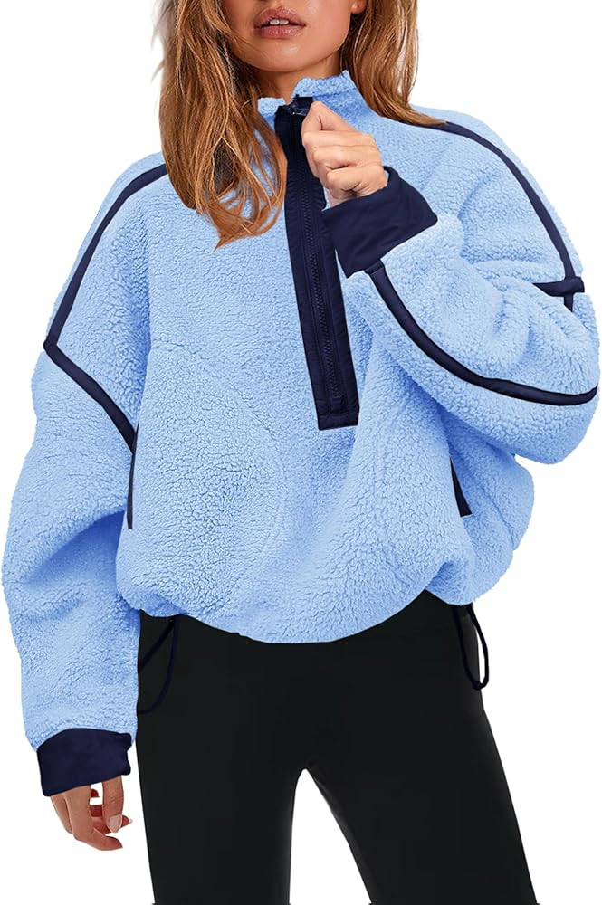 Panadila Womens Half Zip Sherpa Fleece Pullover Soft Oversized Sweatshirt with Pockets Warm Fuzzy... | Amazon (US)