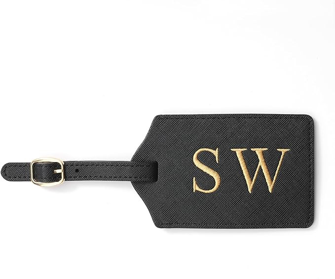 Luggage Tag with Initials, Embroidered Luggage Tag, PU Leather Suitcase Bag Tag, Monogram Luggage... | Amazon (US)