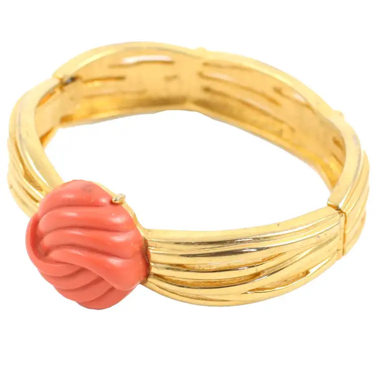 Lanvin Faux Coral and Gold Bracelet, Costume Jewelry | 1stDibs