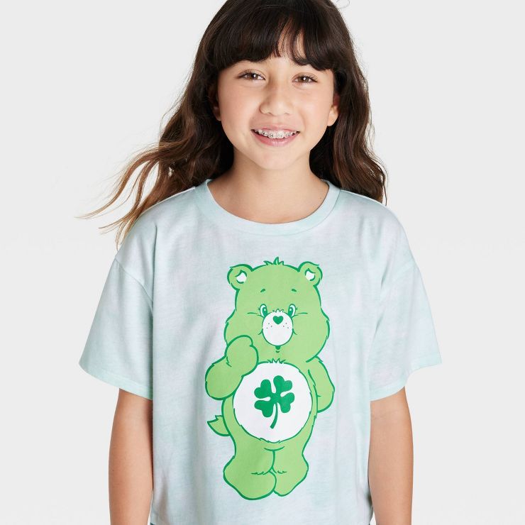 Girls' Care Bears Good Luck Tie-Dye St. Patrick's Day Graphic T-Shirt - Green | Target