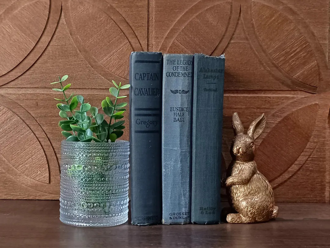 Blue Vintage Books, Old Decorative Book Stack Set of 3, Curated Bookshelf Decor | Etsy (US)