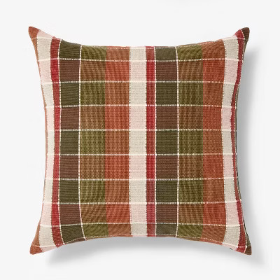 Oversized Woven Grid Square Throw Pillow Red/Green - Threshold™ designed with Studio Mcgee | Target