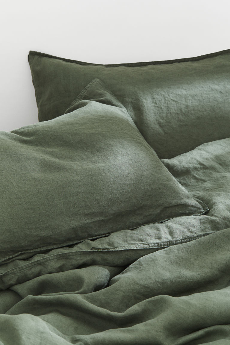 H & M - Linen King/Queen Duvet Cover Set - Green | H&M (US + CA)