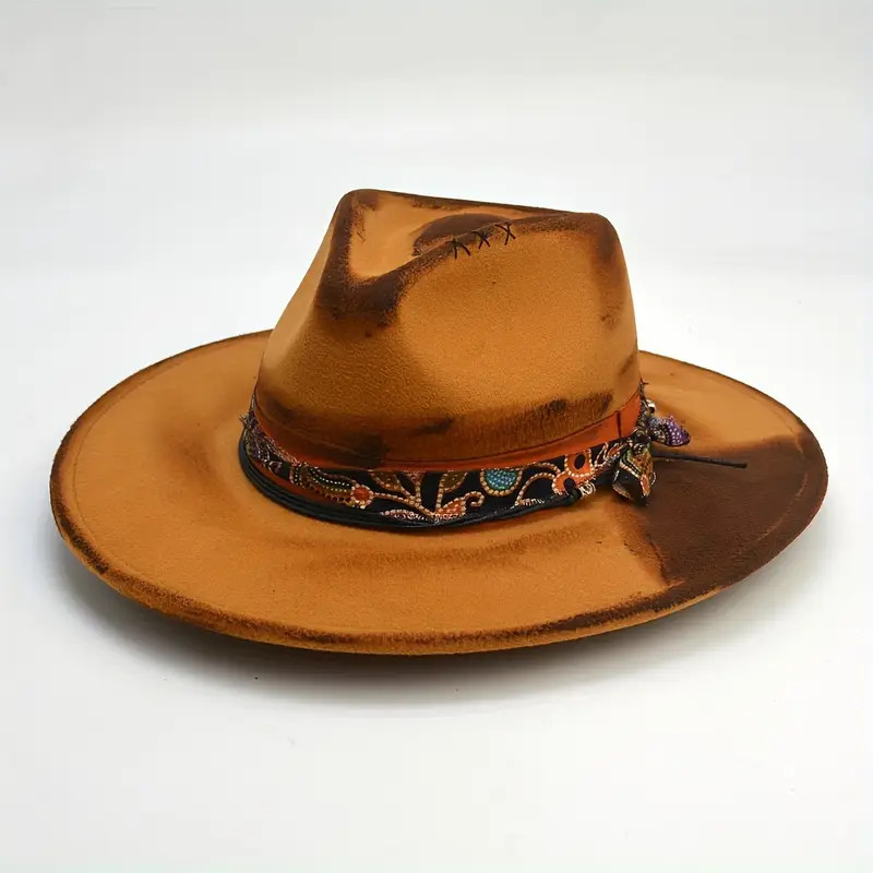 1pc Unisex Distressed Felt Western Style Fedora Hat - Jewelry & Accessories - Temu | Temu Affiliate Program