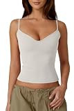 QINSEN Women's Sweetheart Neck Spaghetti Strap Slim Fit Crop Cami Top Soft Bodycon Sleeveless Tan... | Amazon (US)