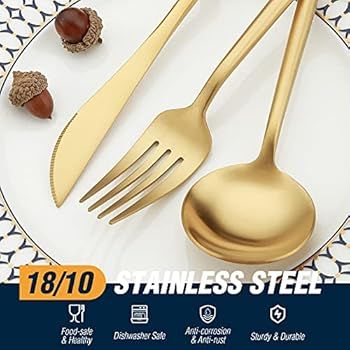 Amazon.com | BirdyFly Gold Silverware Set, 20 Piece Stainless Steel Flatware Set Service for 4, M... | Amazon (US)