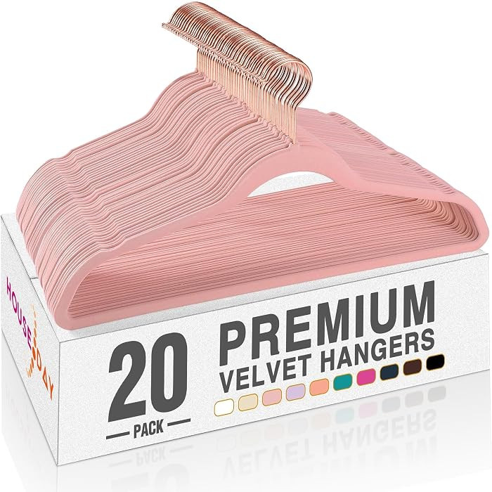HOUSE DAY Pink Velvet Hangers 20 Pack, Premium Non-Slip Felt Clothes, Sturdy Heavy Duty Coat, Dur... | Amazon (US)