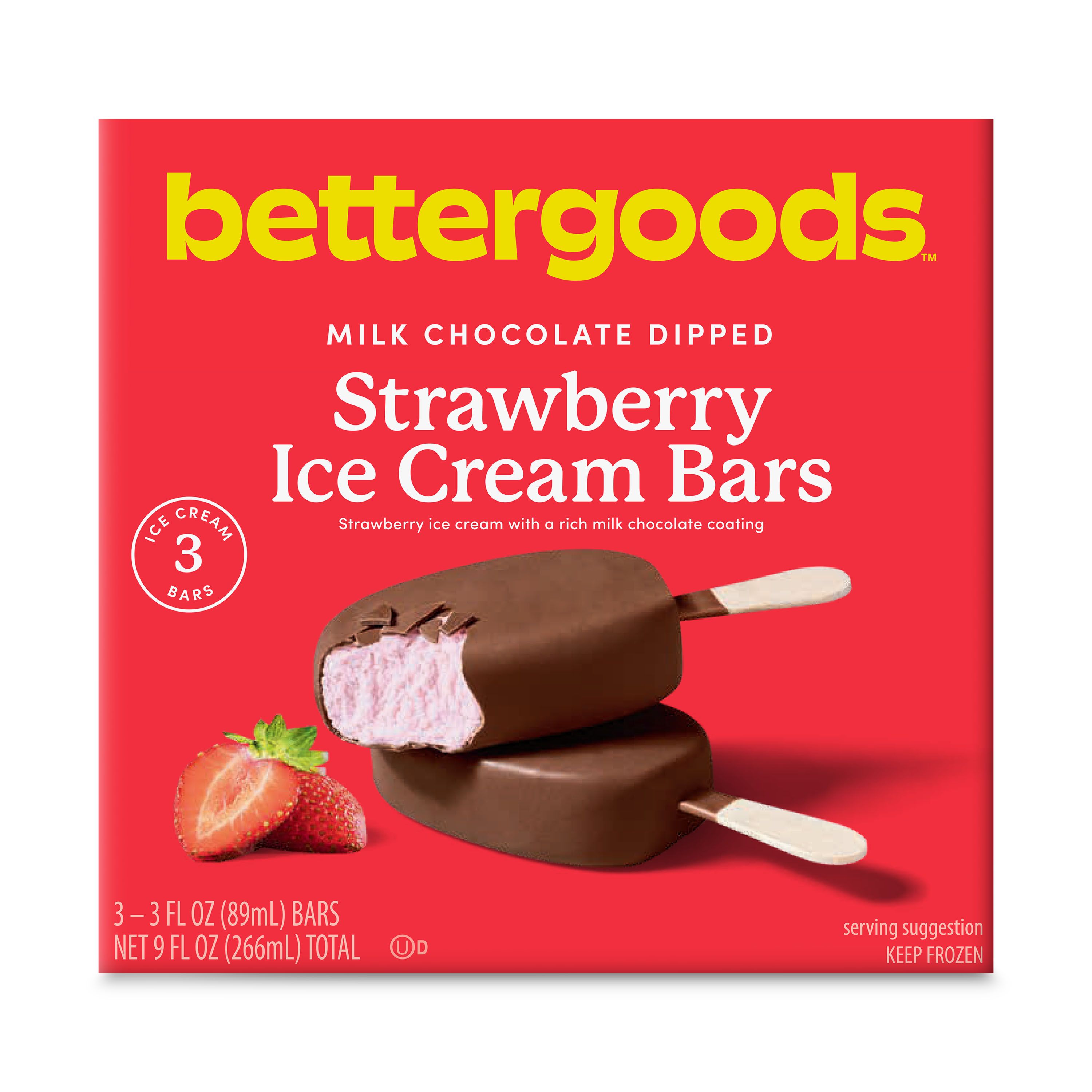 bettergoods Milk Chocolate Dipped Strawberry Ice Cream Bars, 3 fl oz, 3 Count | Walmart (US)