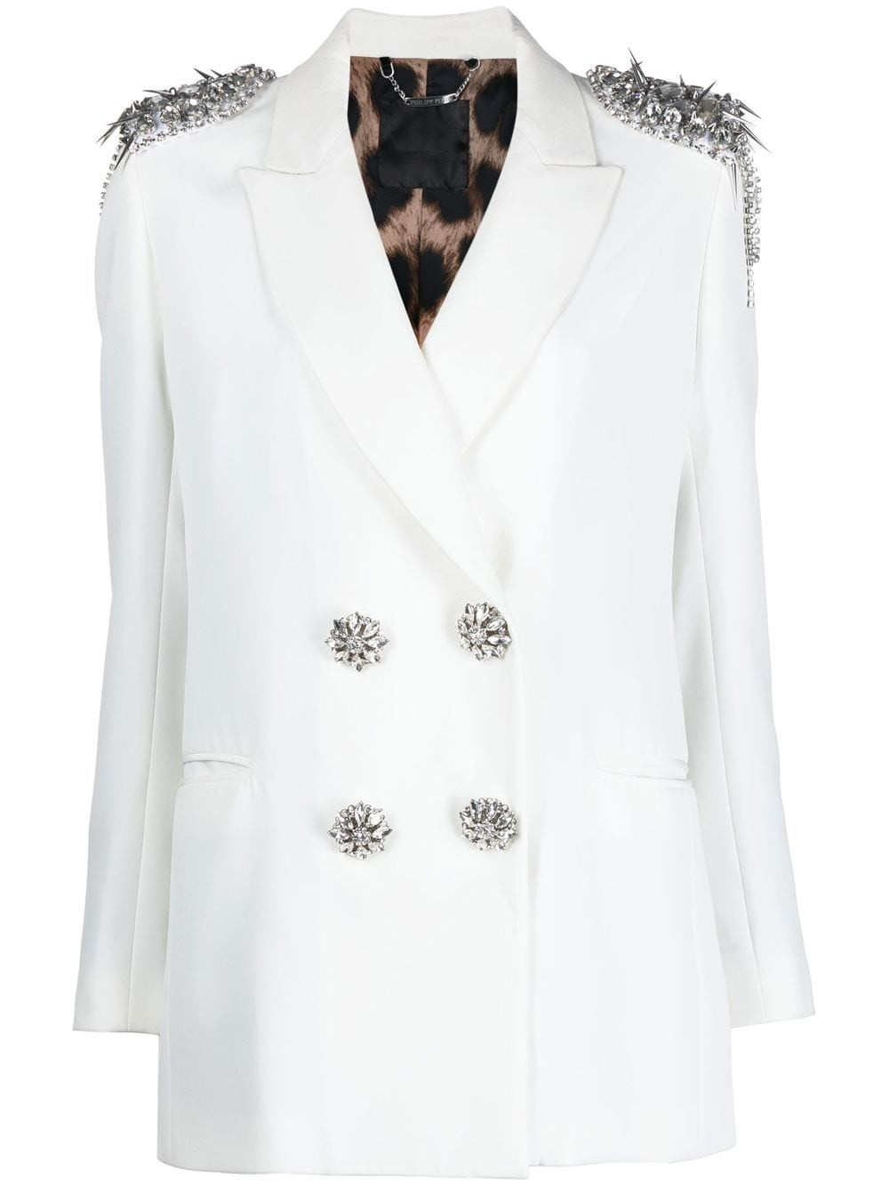 Philipp Plein crystal-embellished double-breasted blazer - White | Farfetch Global