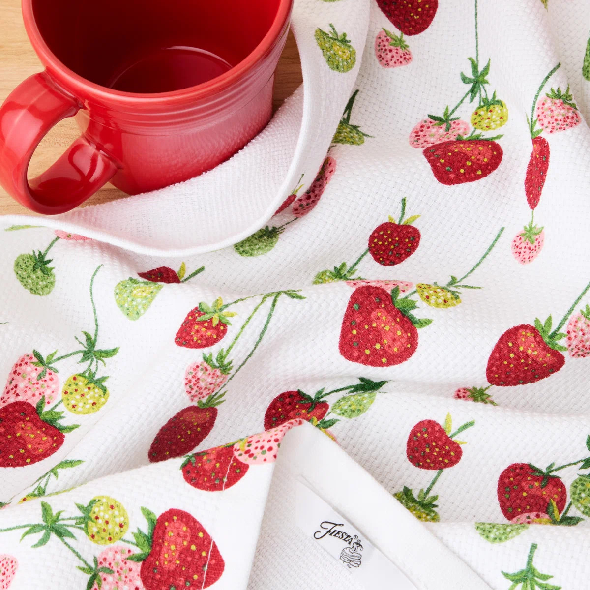 FIESTA Falling Strawberries Kitchen Towel 2-Pack Set, Scarlet Red, 16"x28" (Set of 2) | Wayfair North America