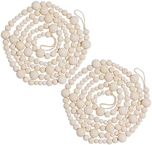 2 Pieces Wooden Beaded Garland 13.6 Feet Rustic Farmhouse Decor Wood Bead Garland Christmas Tree ... | Amazon (US)