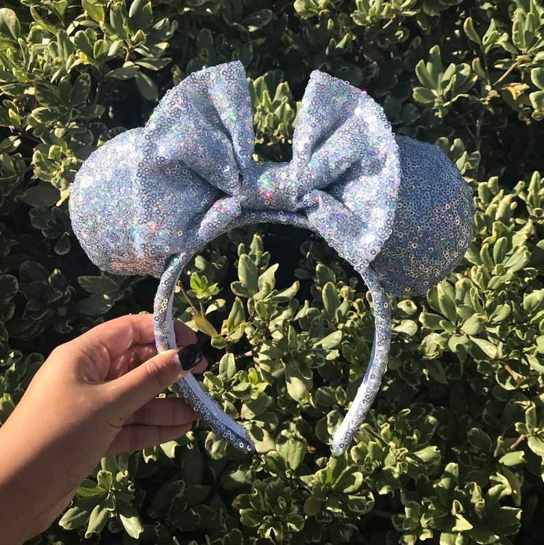 Silver Iridescent Sequin Minnie Mouse Ears - Etsy | Etsy (US)