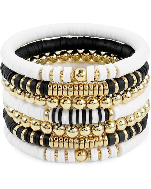 Elegance 11 designs Heishi Beaded Bracelets For Women Polymer Clay Colorful Surfer Stackable Bead... | Amazon (US)