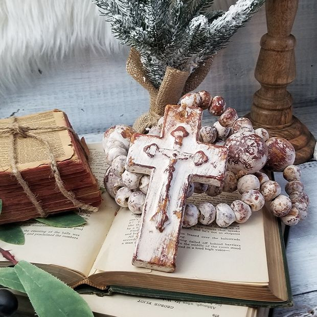 Beaded Clay Rosary With Cross | Antique Farm House