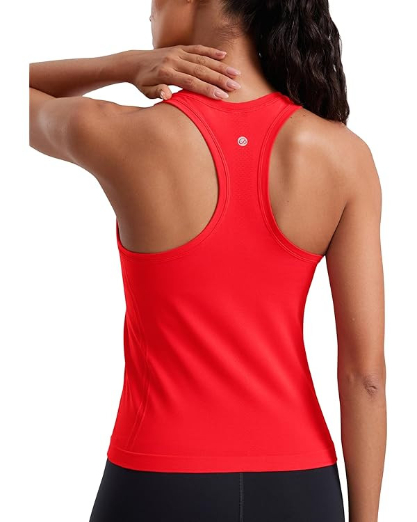 CRZ YOGA Seamless Womens Breathable Workout Tank Tops Racerback High Neck Sleeveless Running Athl... | Amazon (US)