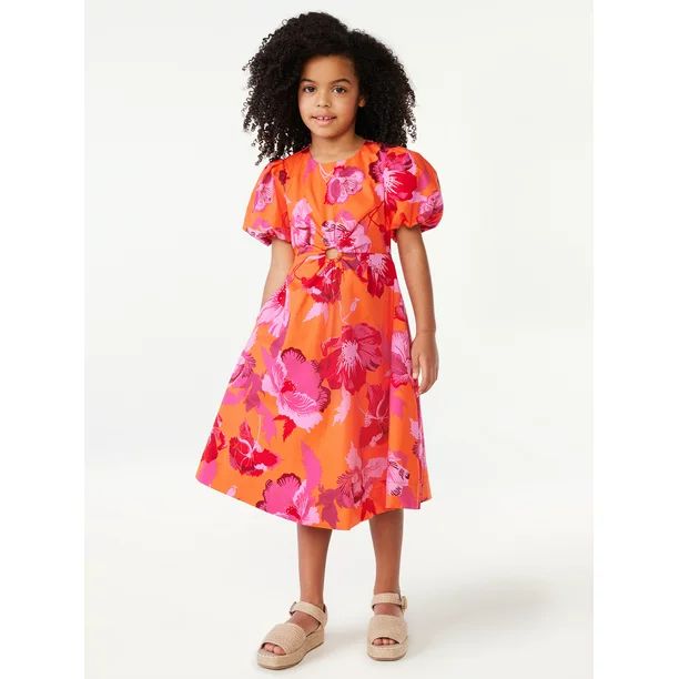 Scoop Girls Puff Sleeve Poplin Dress, Sizes 4-12 | Walmart (US)