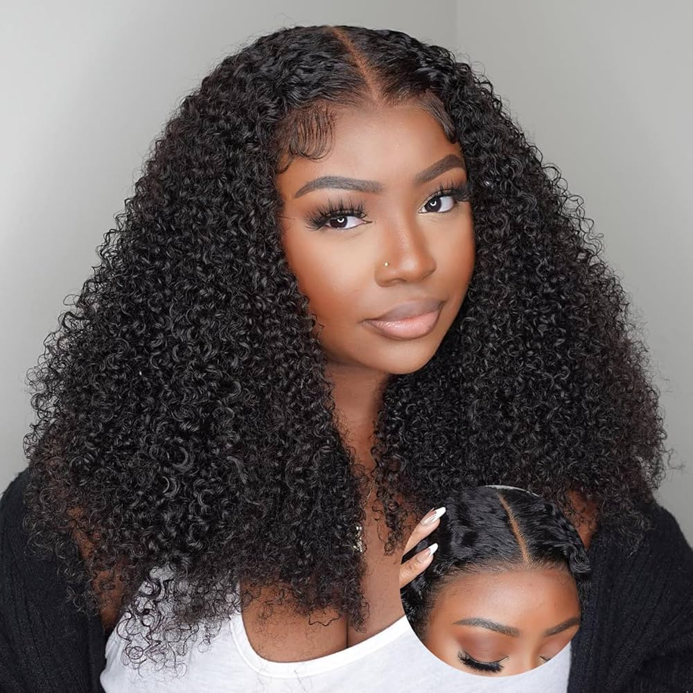 V SHOW Afro Kinky Curly Wear and Go Glueless Wigs Human Hair Pre Plucked Pre Cut 7x5 HD Lace Fron... | Amazon (US)