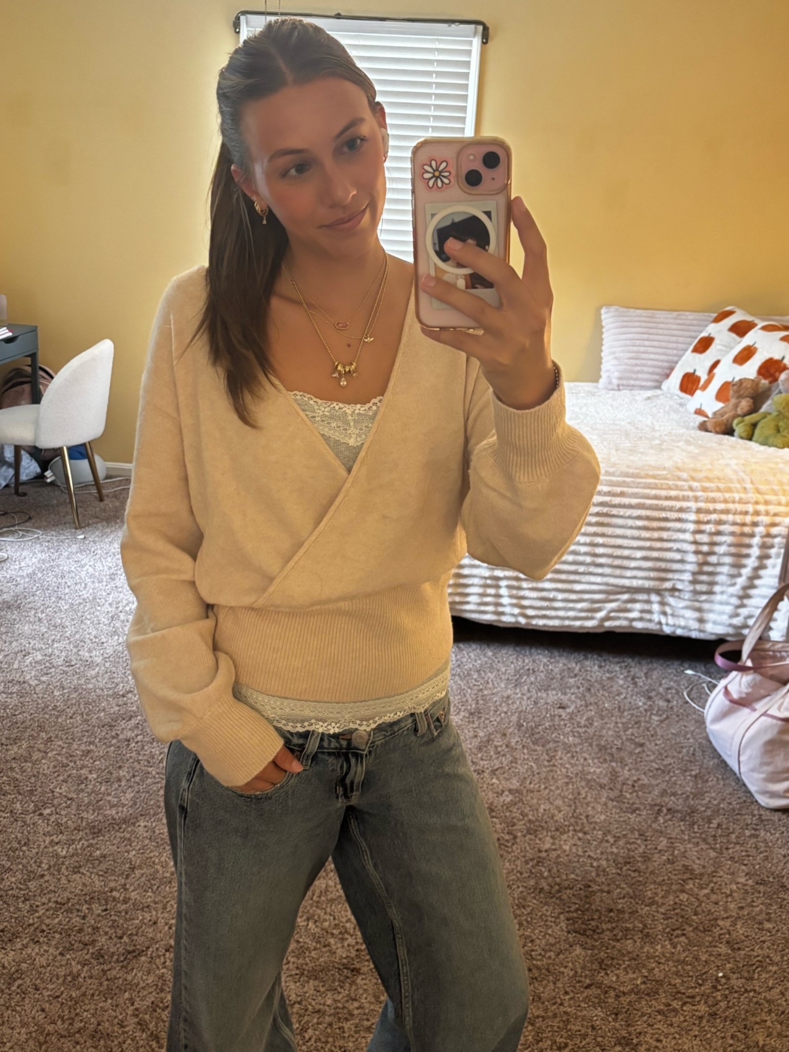 Cute wrap sweater fall outfit!

#falloutfits #denim

#LTKootd #LTKSeasonal #LTKSaleAlert