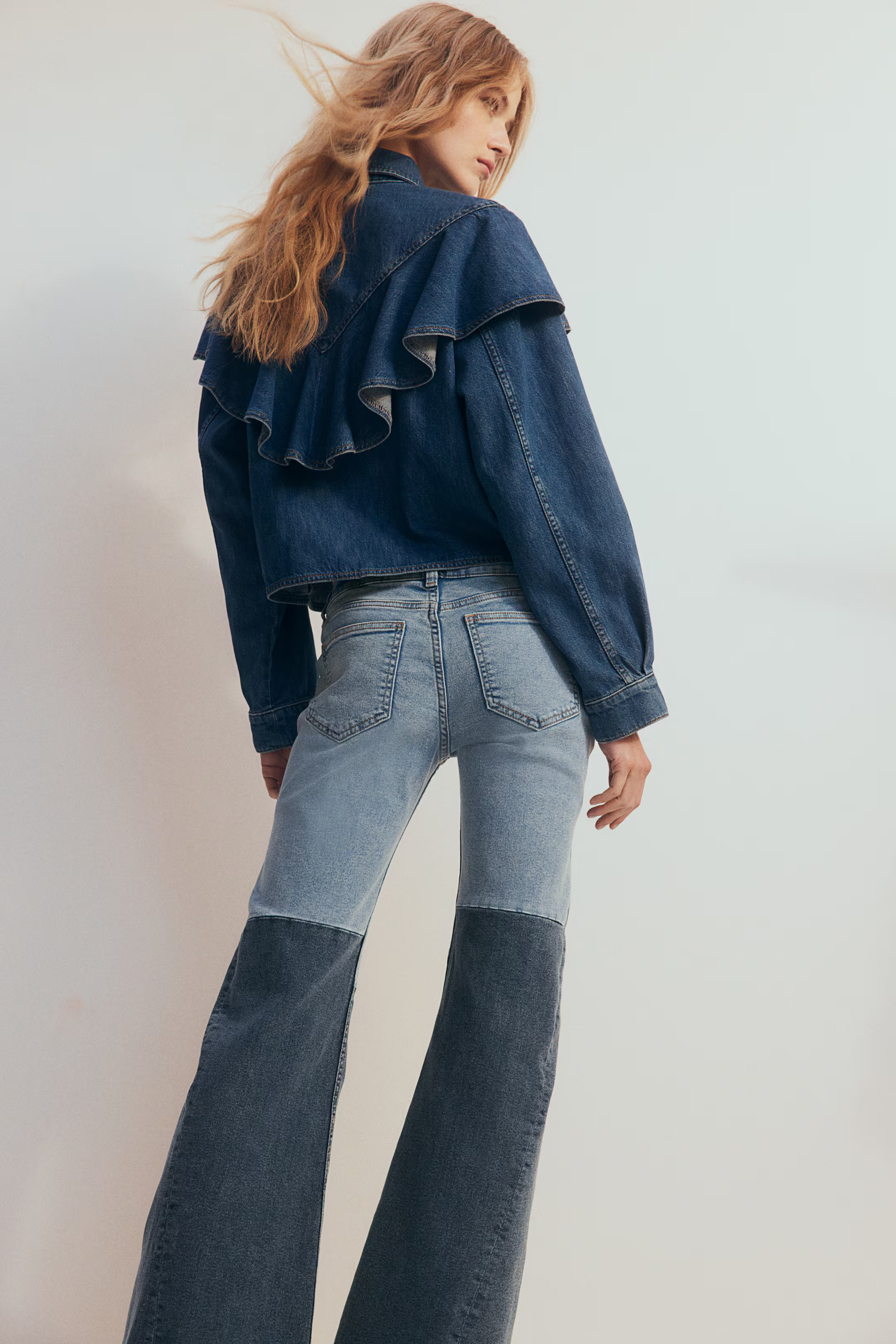 Flared Low Jeans - Denim blue/color-block - Ladies | H&M US | H&M (US + CA)