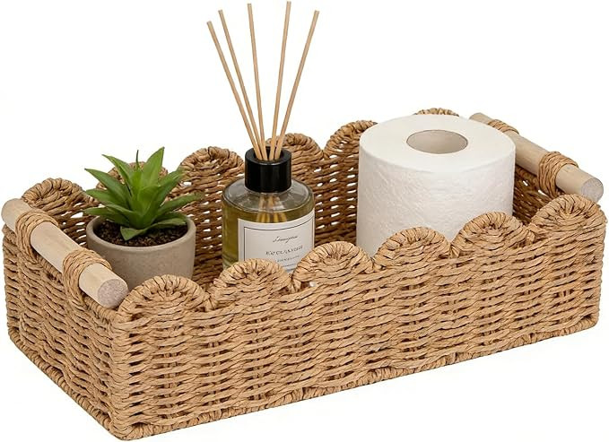 Upgraded Paper Rope Scalloped Edge Toilet Paper Storage Basket, Small Living Room, Bedroom Decor ... | Amazon (US)