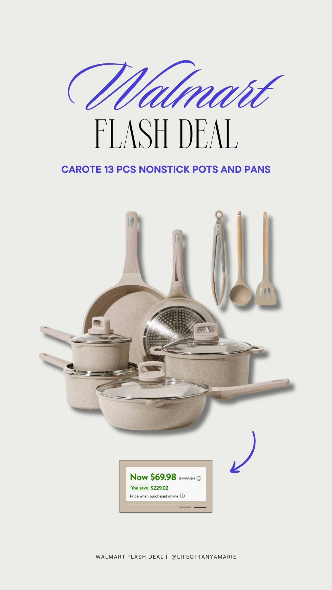 Walmart is having an amazing flash deal on this 13 piece nonstick pots and pans set from Carote. Save $229 when purchasing online! #walmart #cookingset #flashdeals

#LTKHome #LTKFindsUnder100 #LTKSaleAlert