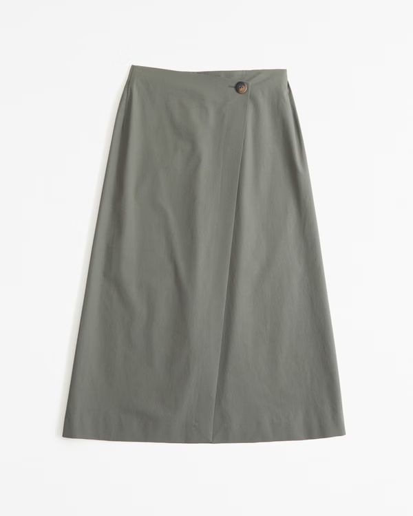 Women's Poplin Wrap Midi Skirt | Women's Bottoms | Abercrombie.com | Abercrombie & Fitch (US)