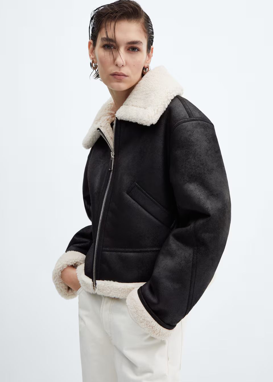Shearling collar jacket | MANGO (US)