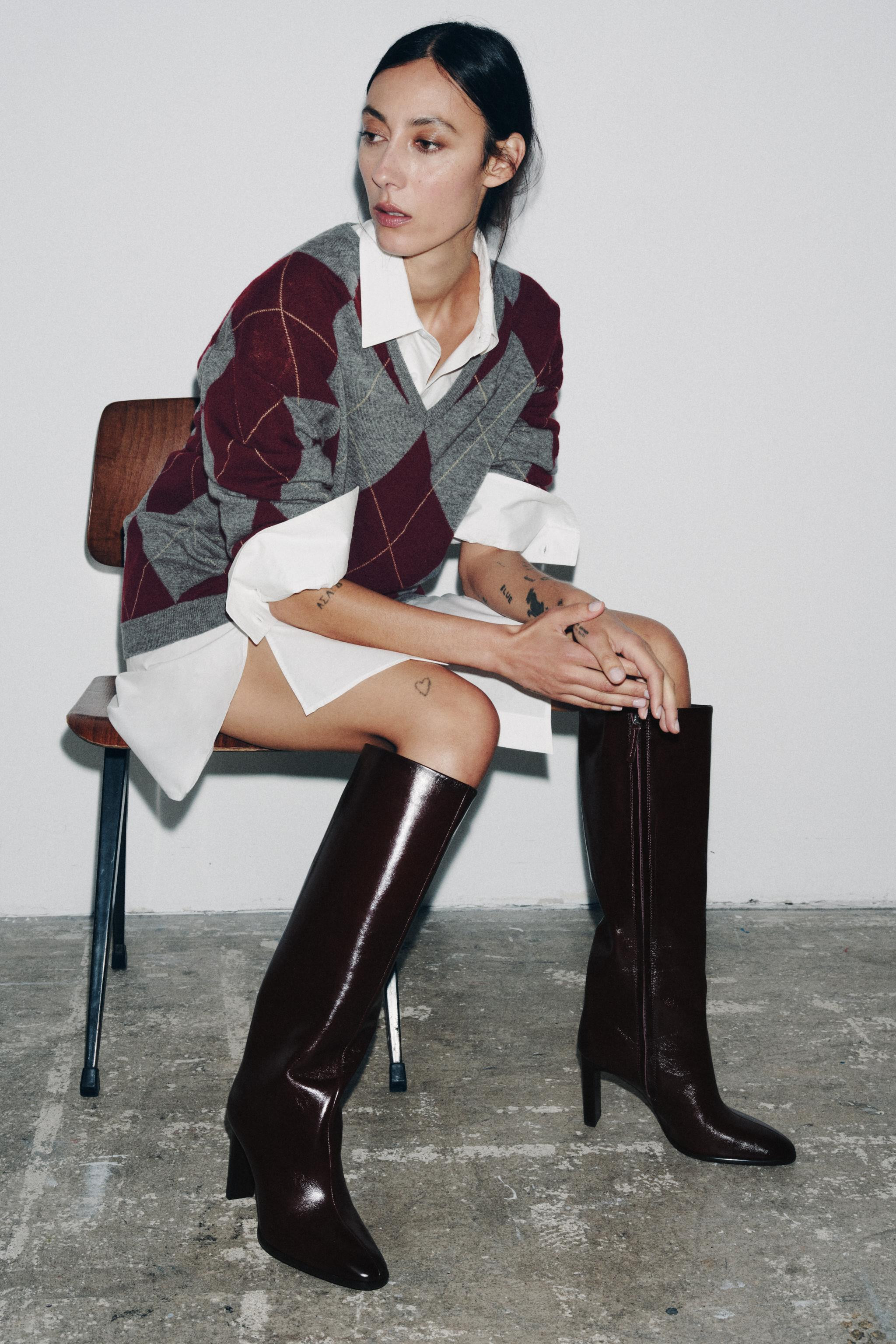 WIDE HEEL LEATHER BOOTS | Zara US