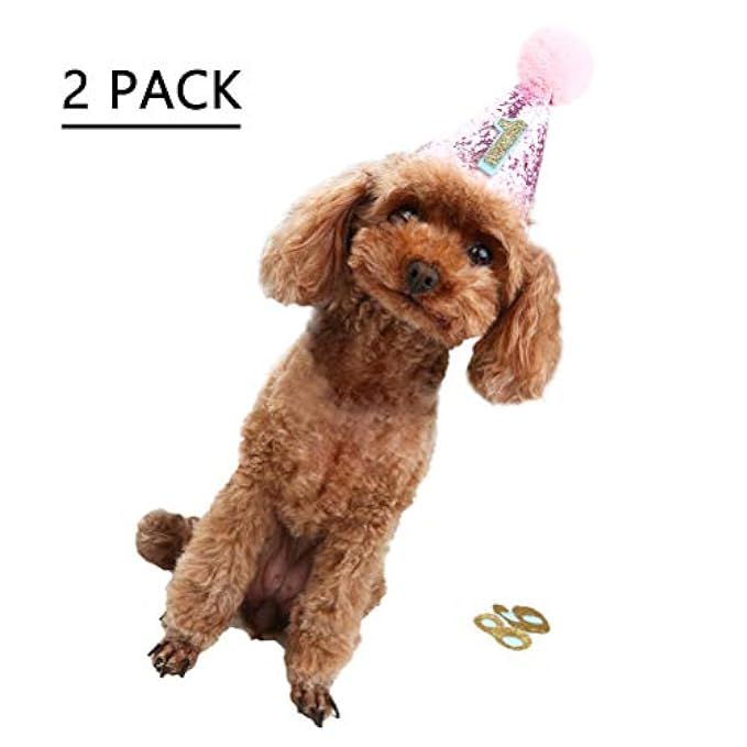 OFPUPPY 2 Pcs Pink Dog Birthday Hats with 0-9 Figures Accessories for Pets | Amazon (US)
