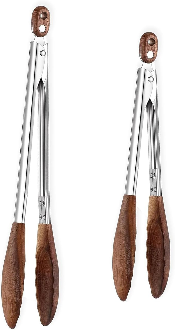 Wooden Tongs for Cooking Heat Resistant 2 Pcs 9 Inch 12 Inch Wooden Salad Tongs with Wood Tip for... | Amazon (US)