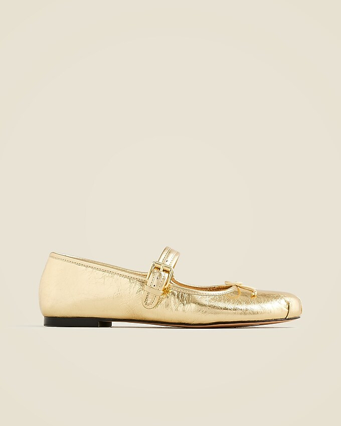 Logan Mary Jane ballet flats in crinkled metallic leather | J. Crew US