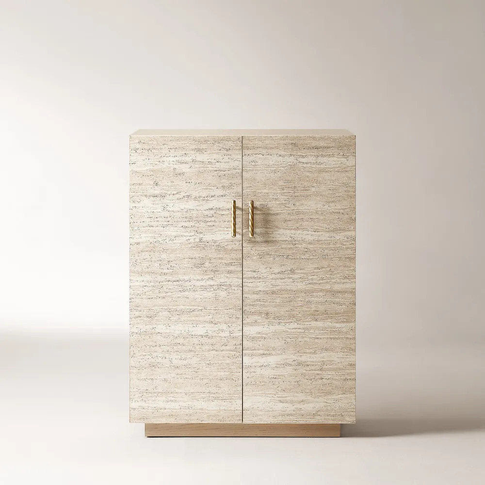 Renata 36" Travertine-Textured Bar Cabinet | Hernest
