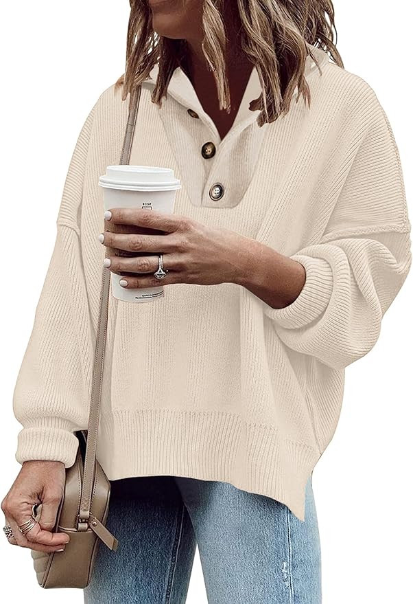 Women's Oversized Crewneck Sweaters Batwing Long Sleeve Side Slit Ribbed Knit Pullover Sweater To... | Amazon (US)