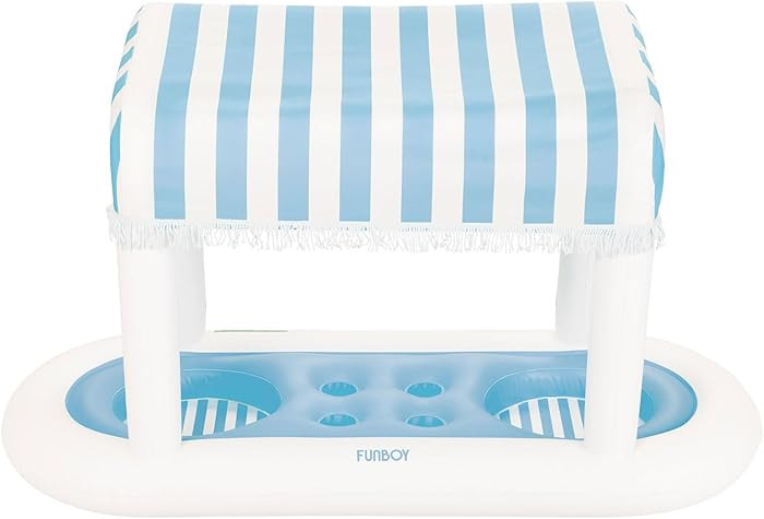 FUNBOY Giant Floating Light Blue Cabana Stripe Drink Station, Removable Fabric Shade with Fringe,... | Amazon (US)