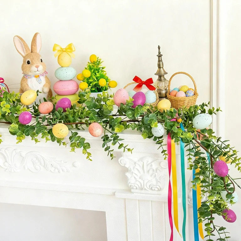 RKSTN 5.57 FT Easter Egg Spring Garland for Mantle, Artificial Floral Spring Fireplace Garland fo... | Walmart (US)