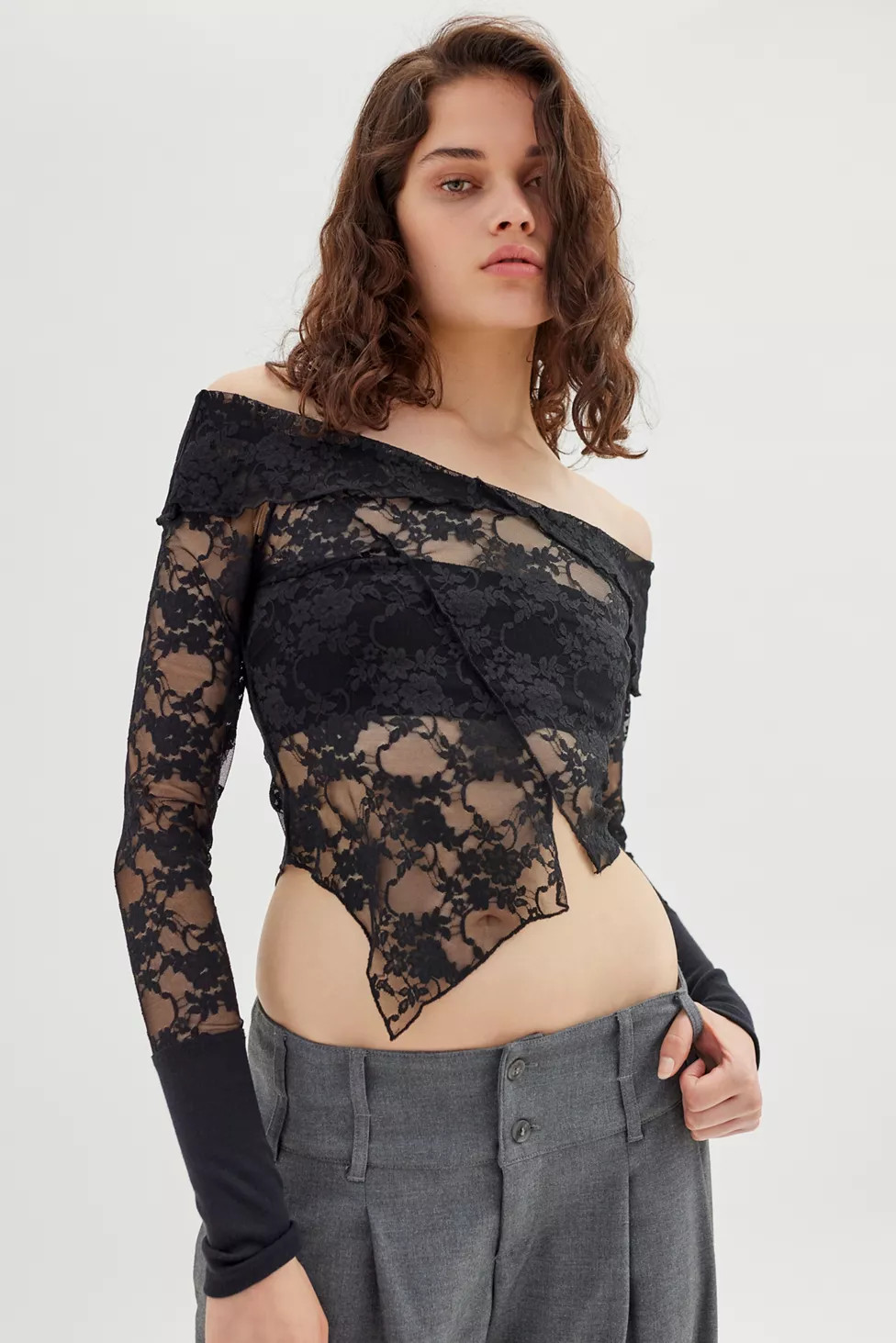 UO Amarillis Sheer Lace Off-The-Shoulder Top | Urban Outfitters (US and RoW)
