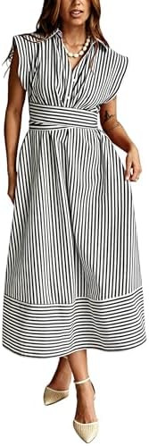 Yeokou Women Striped Shirt Dress Sleeveless Button Down Summer Casual Maxi Dresses Beach Vacation... | Amazon (US)