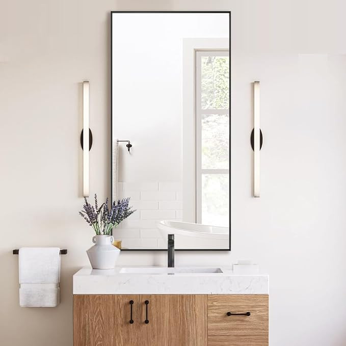 20x40 Inch Black Bathroom Mirror, Copper-Free Mirror, Aluminum Alloy Frame Vanity Mirror, Rectang... | Amazon (US)