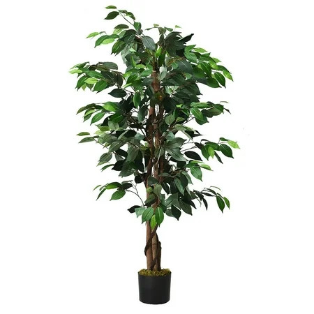 Gymax 4Ft Artificial Ficus Tree Fake Greenery Plant Home Office Decoration | Walmart (US)