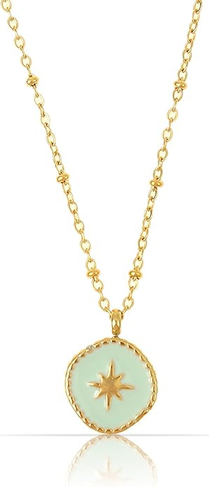 Made by Nami Gold Plated Starburst Necklace in Turquoise Coin Sterling Silver North Star Necklace... | Amazon (US)