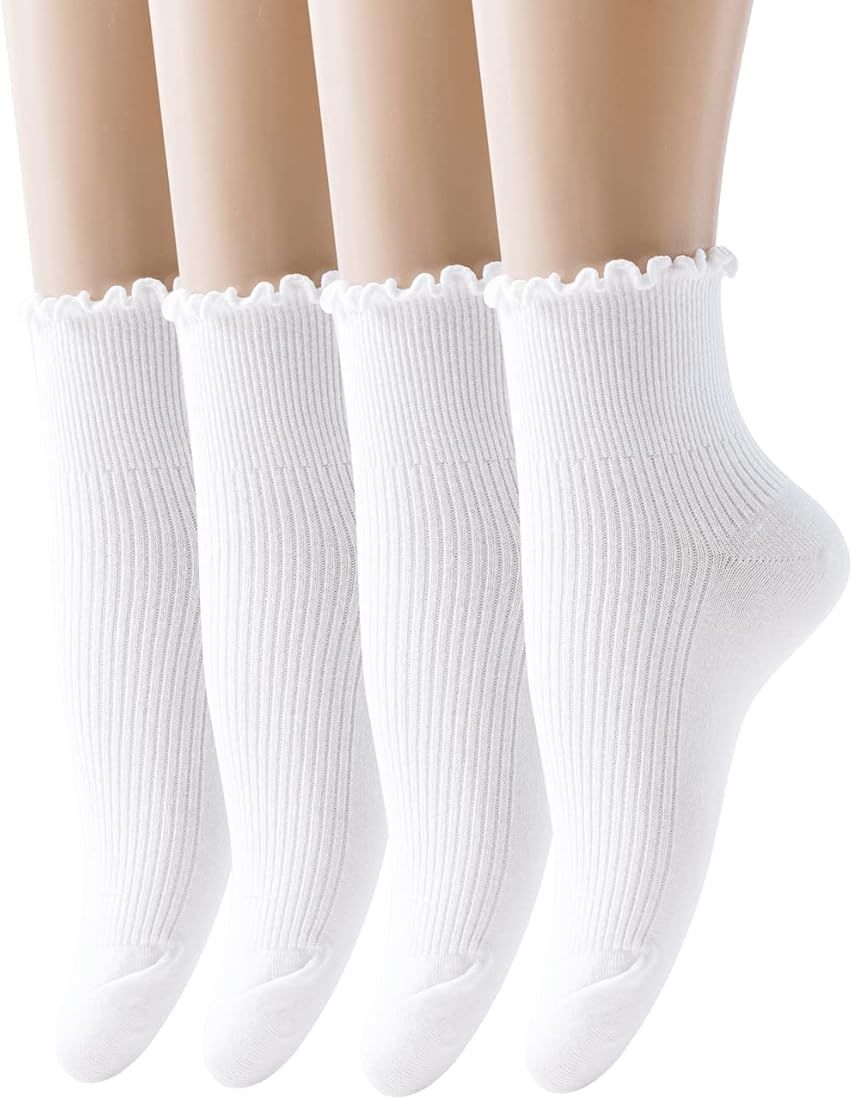 SEMOHOLLI Women Socks, Women Ankle Socks, Lovely double needle solid color Lace edge relent lady ... | Amazon (US)