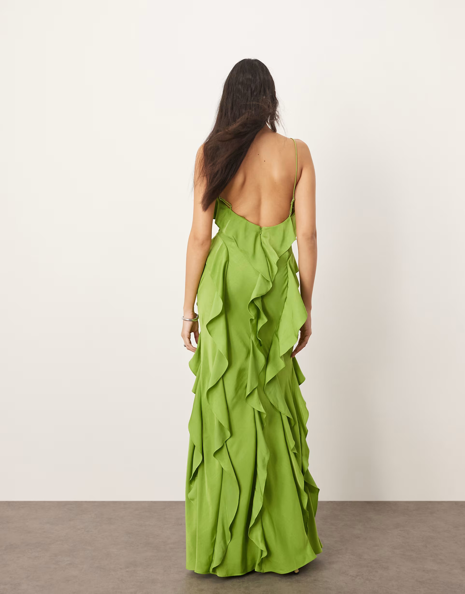 ARRANGE ruffle maxi slip dress with bias skirt in green | ASOS | ASOS (Global)