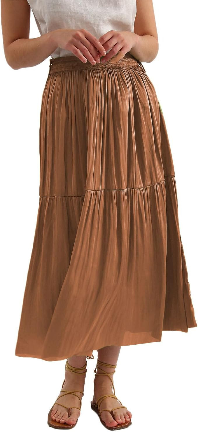 Amazhiyu Women Maxi Skirt Swing Side Dwastring Elastic High Waisted Ruffle Skirt | Amazon (CA)
