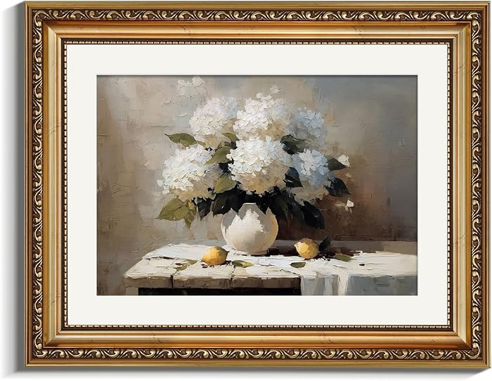 VIYYIEA Gold Framed Wall Art, Hydrangea Canvas Print Home Decor Vintage Art Painting Picture Bath... | Amazon (US)