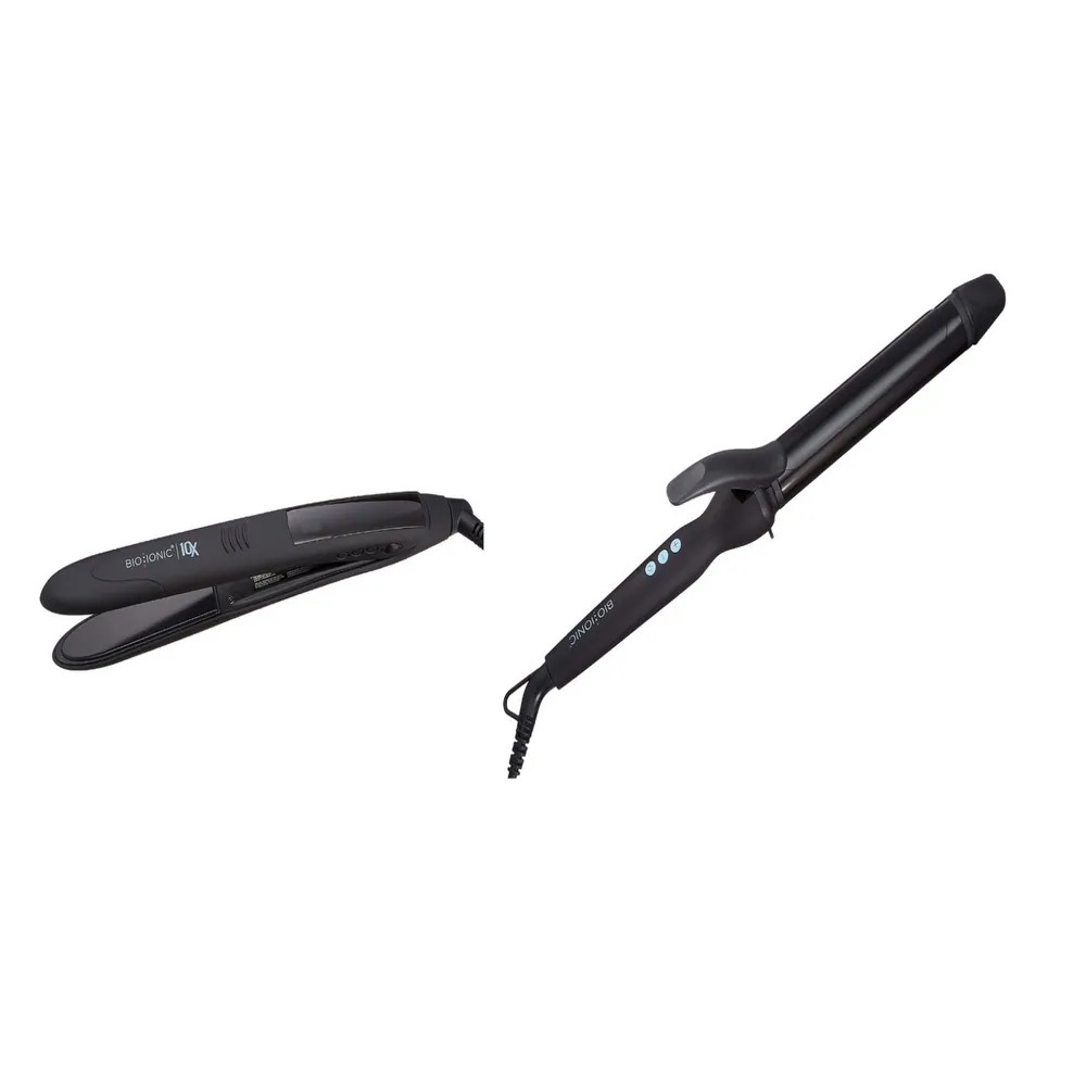 Bio Ionic 10X Pro Vibrating Plate Styling Flat Iron 1 Inch and Long Barrel Styler Curling Hair Iron 1.25 Inch Set | Bed Bath & Beyond