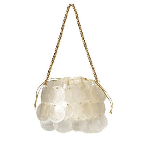 BCVWQXA Women Fashion Shell Woven Handbag Chic Shell Beach Bag Beaded Chain bag for Summer Travel Beach Party, White-B | Amazon (US)