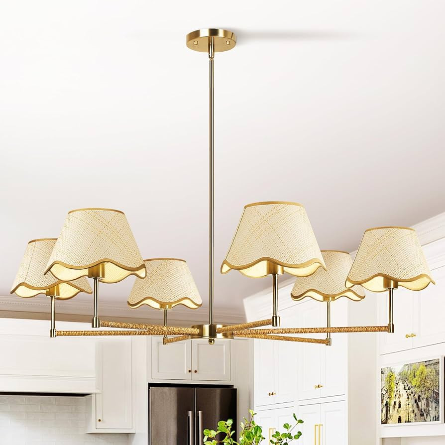 6-Light Farmhouse Chandelier 35.4" Boho Rattan Chandelier with Height Adjustable Dining Room Chan... | Amazon (US)