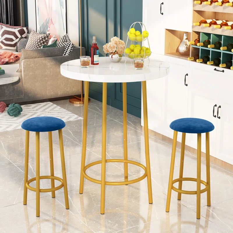 Modern Faux Marble Bar Table Set, 3 Pieces Round Pub Table Set, Space Saving Kitchen Dining Table... | Wayfair North America